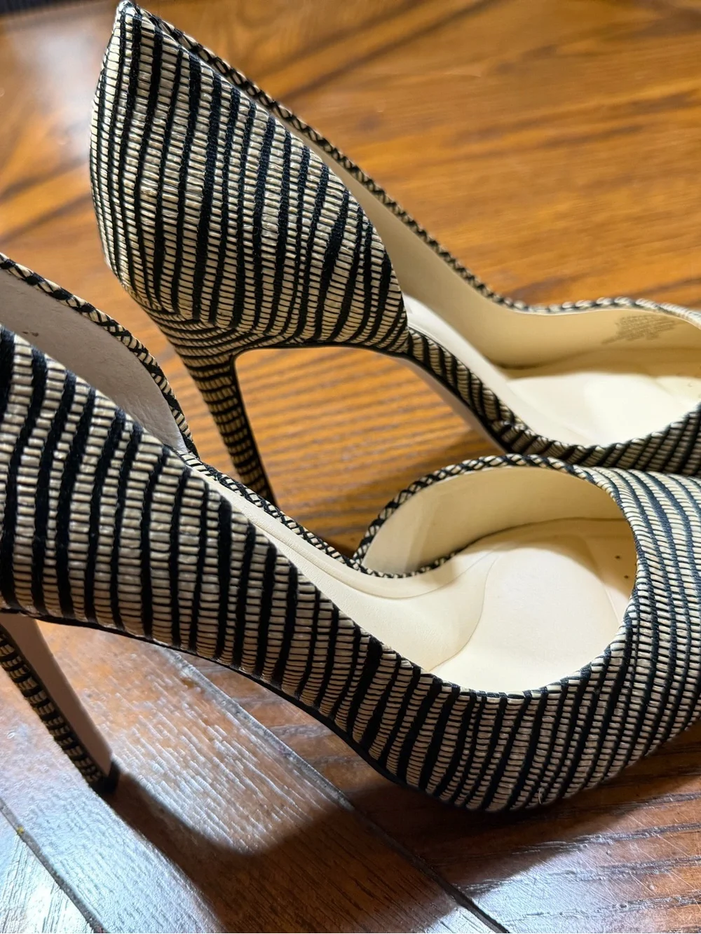 Striped Black and Nude Pointed Toe Stiletto Heels - Women